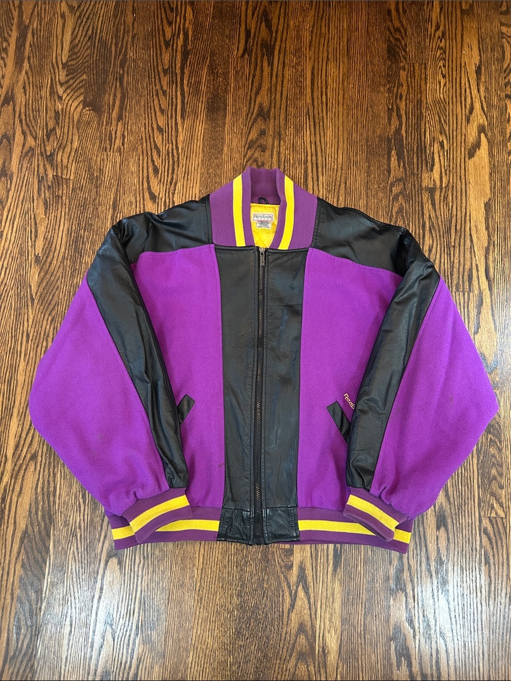 Vintage 90s Reebok Leather and Wool Varsity Jacket